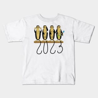 Funny Four Wise Monkeys 2023 New Year See No Evil Kids T-Shirt